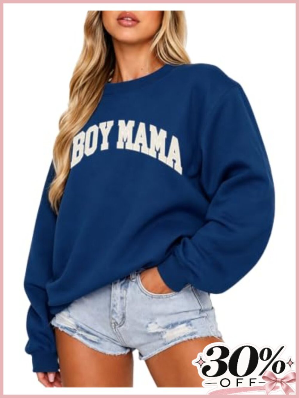 Oversized Boy Mama Sweatshirt Cotton Polyester Crew Neck Pullover Top